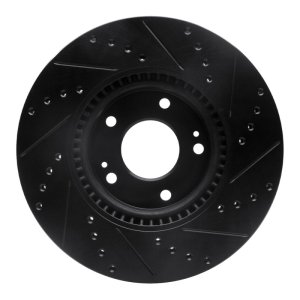 Kia Soul EV Brake Rotor (1) - Front Left - R1 Concepts - Drilled & Slotted - Black - `15-`19